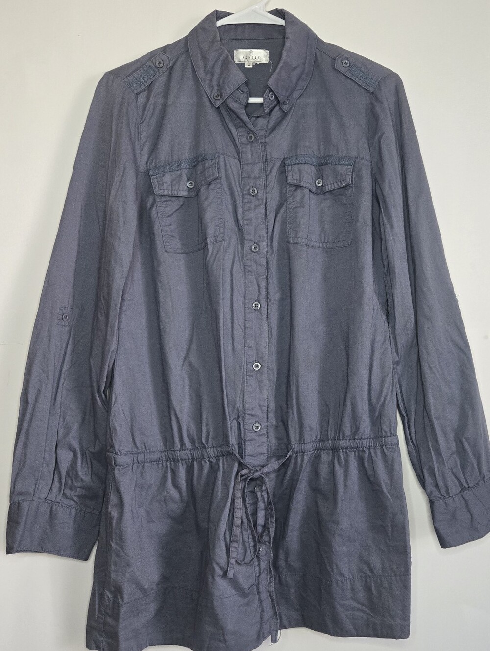 Ashley 26 International Women Utility Shirt Dress Draw String Waist M Slate Gray
